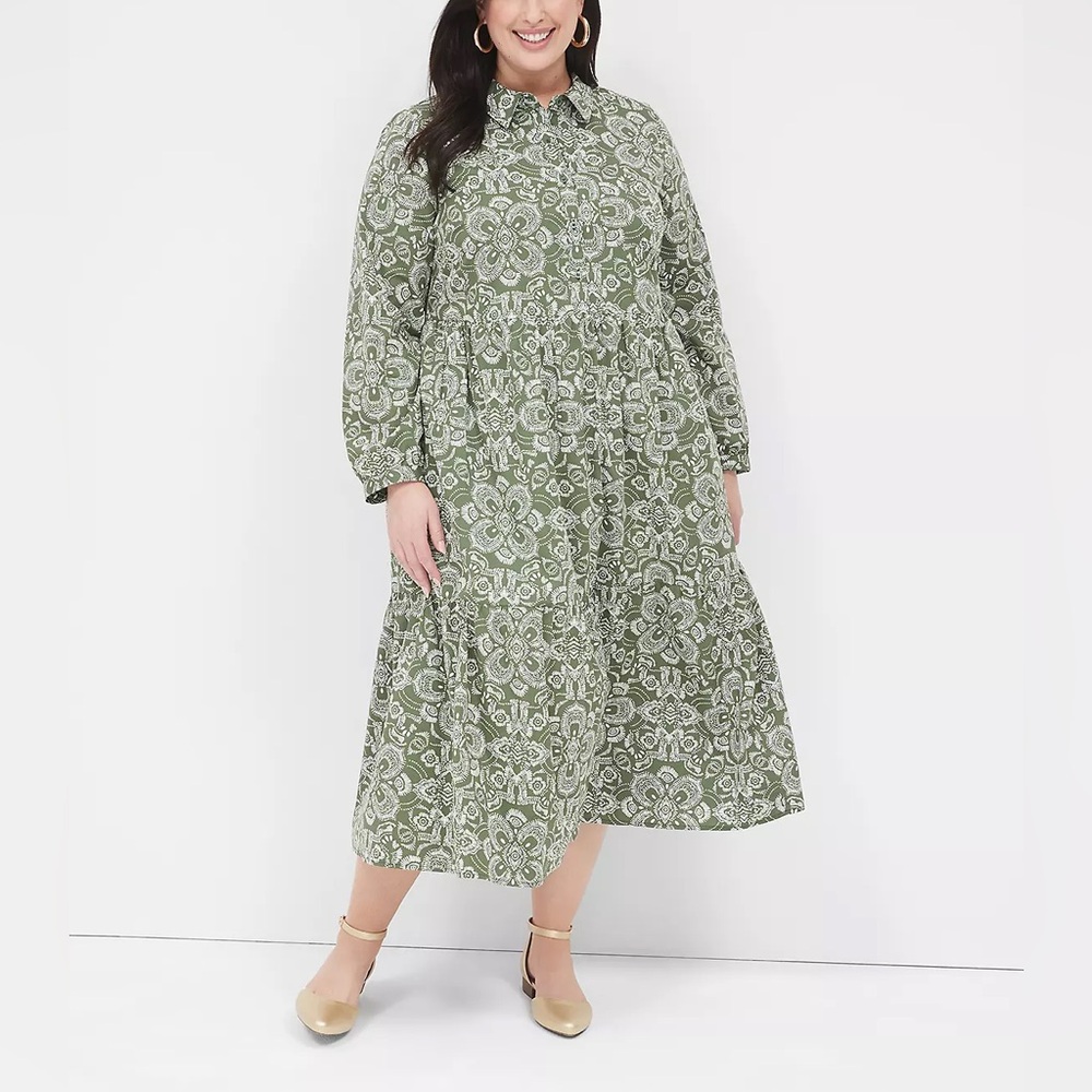 Lane Bryant Long-Sleeve Collared Popover Midi Dress
